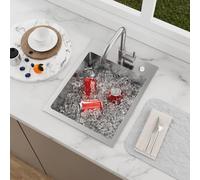 KEOKBON Topmount Stainless Steel Kitchen Sink 35 X 45 X 19 cm - Drop in Small Kitchen Sink PVD Coating NanoTek 3mm, with Waste and Overflow, Single Bowl, Nano Silver