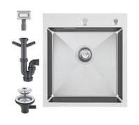 KEOKBON Topmount Stainless Steel Kitchen Sink 45 X 50 cm, Small Kitchen Sink PVD Coating NanoTek, Single Bowl Drop in with Waste and Overflow, Nano Black