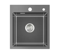 KEOKBON Topmount Stainless Steel Kitchen Sink 45 X 50 X 19 cm - PVD Coating NanoTek 3mm, Single Bowl Drop in Small Kitchen Sink with Waste and Overflow, Nano Black