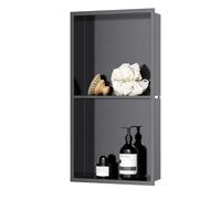 KEOKBON Wall Niche 640x330x100mm Shower Niche Wall Insert Stainless Steel Double Shelf Black Storage for Bathroom, Nano Black