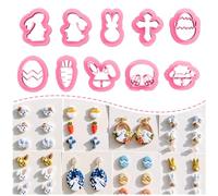 KEOKER Easter Polymer Clay Cutters,10 Shapes Easter Clay Cutters, Easter Egg Clay Cutters, Small Easter Clay Cutters for Polymer Clay Jewelry (A)