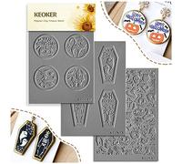 Keoker Polymer Clay Texture Sheets Halloween, Halloween Clay Texture Mat for Making Earrings Jewerly, Halloween Polymer Clay Earrings Tools (No. 4)