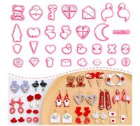 Keoker Valentines Day Clay Cutters, 30 Shapes Valentines Polymer Clay Earring Cutters, Swan, Heart, Bear & More, Adults, Unfoldable