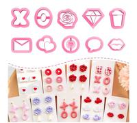 KEOKER Valentines Day Polymer Clay Cutters, Valentines Polymer Clay Cutters for Earrings Making, 10 Shapes Valentines Earring Clay Cutters, Heart Clay Cutters for Polymer Clay Jewelry (Studs)