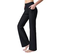 Keolorn Women's Bootcut Yoga Pants with Pockets High Waist Bootleg Yoga Workout Pants for Women, Black, S