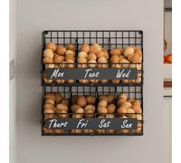 keomaisyto Egg Holder Countertop with 5 Dividers & DIY Labels to Separate Eggs, 2-Tier Stackable Wire Baskets, XXL Egg Basket for Gathering Fresh Eggs - Egg Organizer for Wall-Mounted(Patent Pending)
