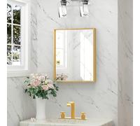 Keonjinn 40x50 Gold Bathroom Mirror Metal Frame, Rectangular Wall Mirror with Square Corner, Horizontal or Vertical Hanging for Bathroom Vanity, Hallway, Bedroom