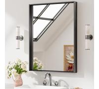 Keonjinn 60x80 Black Bathroom Mirror Metal Frame, Rectangular Wall Mirror with Square Corner, Horizontal or Vertical Hanging for Bathroom Vanity, Hallway, Bedroom