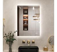 Keonjinn Bathroom Mirror with LED Lights, 60x80cm Illuminated Light Up Rectangle Bathroom Mirror with Backlit Light, Anti-Fog Wall Mounted Vanity Mirrors 3 Colors Dimmable, Memory Function