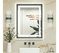 Keonjinn Black Bathroom Mirror with Led Lights 60x80cm, Antifog Vanity Mirror Black Frame Back and Front Lit 3 Colour Dimmable Illuminated Wall Mounted Rectangle Digital Mirrors