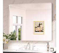 Keonjinn Brushed Nickel Rectangular Bathroom Mirror 105x90cm, Wall Mirror Aluminium Metal Frame HD Glass Vanity Mirror for Bedroom Living Room Entryway Home Decor