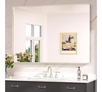 Keonjinn Brushed Nickel Rectangular Bathroom Mirror 120x90cm, Wall Mirror Aluminium Metal Frame HD Glass Vanity Mirror for Bedroom Living Room Entryway Home Decor