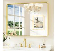 Keonjinn Gold Rectangular Bathroom Mirror 100x75cm, Wall Mirror Aluminium Metal Frame HD Glass Vanity Mirror for Bedroom Living Room Entryway Home Decor