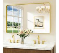 Keonjinn Gold Rectangular Bathroom Mirror 120x75cm, Wall Mirror Aluminium Metal Frame HD Glass Vanity Mirror for Bedroom Living Room Entryway Home Decor