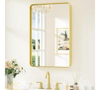 Keonjinn Gold Rectangular Bathroom Mirror 50x75cm, Wall Mirror Aluminium Metal Frame HD Glass Vanity Mirror for Bedroom Living Room Entryway Home Decor