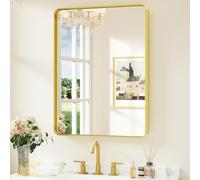 Keonjinn Gold Rectangular Bathroom Mirror 60x80cm, Wall Mirror Aluminium Metal Frame HD Glass Vanity Mirror for Bedroom Living Room Entryway Home Decor