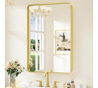 Keonjinn Gold Rectangular Bathroom Mirror 60x90cm, Wall Mirror Aluminium Metal Frame HD Glass Vanity Mirror for Bedroom Living Room Entryway Home Decor