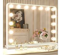 Keonjinn Hollywood Vanity Mirror with Lights, 15 Replaceable Bulbs Large Makeup Mirror with 2 Replacement Bulbs, 3 Color Lights, Aluminum Metal Frame, USB Charging Port, 23" x 18" White Lighted Mirror