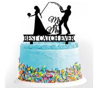 keonsatrz Fishing Wedding Cake Topper Best Catch Ever Cake Topper Fishing Theme Wedding/Engagement/Bridal Shower/Anniversary Cake Decoration (best catch ever)