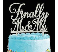 keonsatrz Glitter Silver Finally Mr and Mrs Cake Topper - Elegant Cake Topper - Bride and Groom Sign Cake Topper for Wedding / Engagement / Bridal Shower Party Decorations
