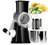 KEOUKE Rotary Cheese Grater with Handle Vegetable Cheese Shredder Slicer Grater for Kitchen 3 Changeable Blades for Cheese Potato Zucchini Nuts Chocolate - Black
