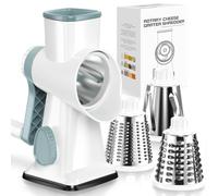 KEOUKE Rotary Cheese Grater with Handle Vegetable Cheese Shredder Slicer Grater for Kitchen 3 Changeable Blades for Cheese Potato Zucchini Nuts Chocolate (White)
