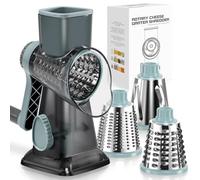 KEOUKE Rotary Cheese Grater with Handle Vegetable Cheese Shredder Slicer Grater for Kitchen 3 Changeable Blades for Cheese Potato Zucchini Nuts Chocolate (Blue Clear Body)