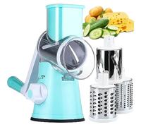 KEOUKE Rotary Cheese Grater with Handle Vegetable Cheese Shredder Slicer Grater for Kitchen 3 Changeable Blades for Cheese Potato Zucchini Nuts Chocolate - Light Blue