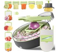 KEOUKE Vegetable Chopper Slicer Dicer - 12-in-1 Fruits Cutter Mandoline Slicer Food Chopper/Cutter (Grey&Green Round)