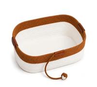KEPAWELL Cotton Rope Cat Basket with Playing Ball for Cats, White & Brown | Cotton Rope Woven Cat Beds for Kittens, Puppies, Rabbits and Small Pets