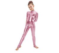 Kepblom Girls Shiny Metallic Mock Neck Unitard Leotard Long Sleeve Zipper Back One Piece Dance Bodysuit Costume