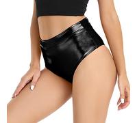 Kepblom Women's Metallic Booty Shorts High Waisted Shiny Rave Bottoms for Festival Clubwear Dancing, Black, XXL