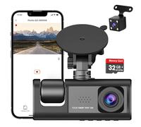 KEPEAK 4K Dash Cam Front and Rear 1080P 3-Channel Front Inside Rear Dashcam Camera with 32GB SD Card, 170° Wide Angle, Night Vision, WDR, G-Sensor, Loop Recording, Parking Monitor, 24h Parking Mode