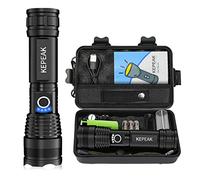 KEPEAK LED Rechargeable Torch Extremely Bright 5000 Lumen with 5000 mAh Battery and 3 x AAA Battery, Tactical Torch IPX64 Waterproof for Camping, Fishing, Outdoor, Emergencies