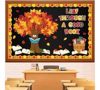 Kepeel Fall Reading Bulletin Board Set Autumn Thanksgiving Fall Tree Bulletin Board Classroom Decoration Fall Maple Leaves Tree Book Cutouts Home Window Wall Party Decor for Teacher(Leaf Through A
