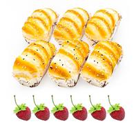 Kepfire 12pcs Artificial Cupcake Decor Set + Fake Strawberries Faux Bread Simulation Realistic Food Dessert for Display Bakery Lifelike Pastries Ornament