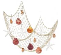 Kepfire 15 Pcs Nature Fish Net Wall Decoration with Shells Hanging Fish Net Starfish Conch for Nautical Theme Pirate Party Coastal Bedroom Living Room Home Decor