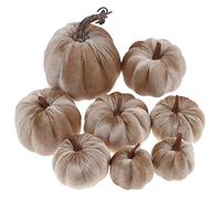 Kepfire 8 Pcs Autumn Artificial Velvet Pumpkin Set Champagne Halloween Fake Kitchen Cloth Fall Harvest Foam Farmhouse Table Wedding Decoration
