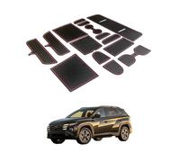 KEPHTH for 2025 2026 Hyundai Tucson Accessories Cup Holder Inserts Non Slip Anti Dust for Tucson Hybrid Blue/SEL Convenience/Limited Center Console Liner Door Pocket Slot Mats 15pcs(Red)