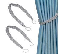 KEPKKU 1 Pair Curtain Tie Backs, Rope Tiebacks Hand Knitting Curtains Tied Rope, Decorative Window Drapes Clips Holdbacks Grey Braided Ties for Home Office Hotel, M
