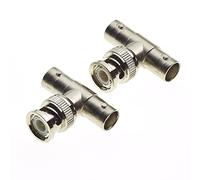 Keple BNC Plug To 2x Sockets Tee Adaptor - 50 Ohm 3 Way T Type Dual Female Coax Adapter Connector Splitter, For Coaxial Cable, CCTV, Antenna - Pack Of 2