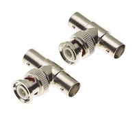 Keple BNC Plug To 2x Sockets Tee Adaptor - 50 Ohm 3 Way T Type Dual Female Coax Adapter Connector Splitter, For Coaxial Cable, CCTV, Antenna - Pack Of 2