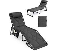 Keplin 1 Pack Foldable Sun Lounger Chair - Quilted Outdoor Garden Recliner in Dark Grey Keplin Dark Grey