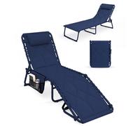 Keplin 1 Pack Foldable Sun Lounger Chair - Quilted Outdoor Garden Recliner in Navy Keplin Navy