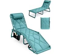 Keplin 1 Pack Foldable Sun Lounger Chair - Quilted Outdoor Garden Recliner in Teal Keplin Teal
