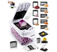 Keplin 11-in-1 Vegetable Chopper with 1.3L Container - Multi-Function Food Chopper with Prep Tool, BPA-Free, Dishwasher Safe, Non-Slip Base, Kitchen Cutter for Onions, Salad & Meal Prep, White