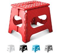 KEPLIN 11 Inch Heavy Duty Folding Step Stool | Non-Slip Foldable Footstool for Toddlers, Children & Adults | Portable, Lightweight Plastic Footstep w/Carrying Handle for Indoor or Outdoor (Red)