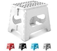 KEPLIN 11 Inch Heavy Duty Folding Step Stool | Non-Slip Foldable Footstool for Toddlers, Children & Adults | Portable, Lightweight Plastic Footstep w/Carrying Handle for Indoor or Outdoor (White)
