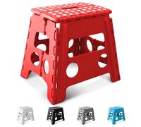 KEPLIN 13 Inch Heavy Duty Folding Step Stool | Non-Slip Foldable Footstool for Toddlers, Children & Adults | Portable, Lightweight Plastic Footstep w/Carrying Handle for Indoor or Outdoor (Red)