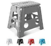 KEPLIN 13 Inch Heavy Duty Folding Step Stool | Non-Slip Foldable Footstool for Toddlers, Children & Adults | Portable, Lightweight Plastic Footstep w/Carrying Handle for Indoor or Outdoor (Grey)